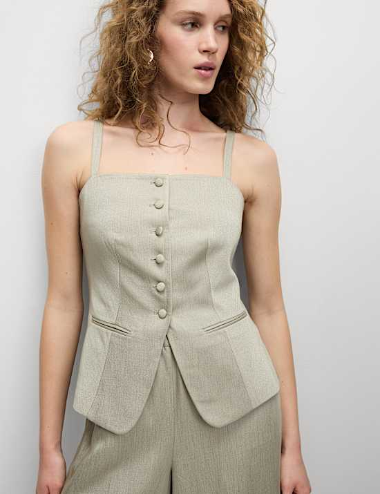 Linen Blend Sheen Twill Waistcoat