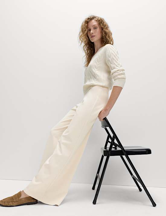 Jersey Wide Leg Trousers with Stretch