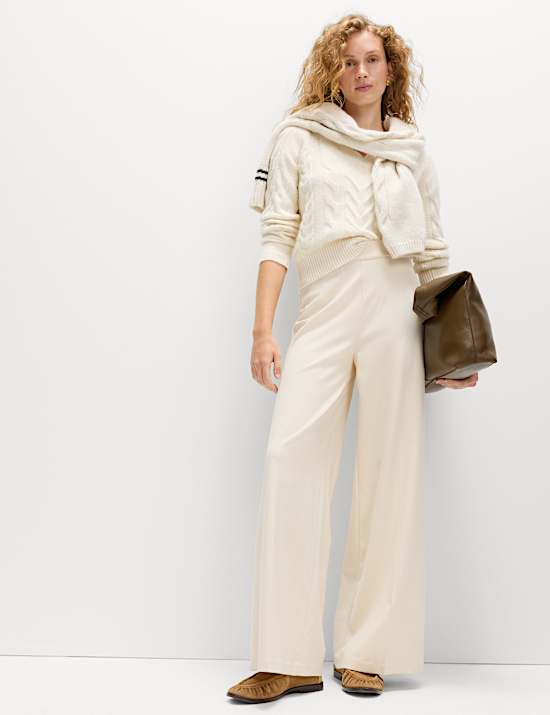 Jersey Wide Leg Trousers with Stretch
