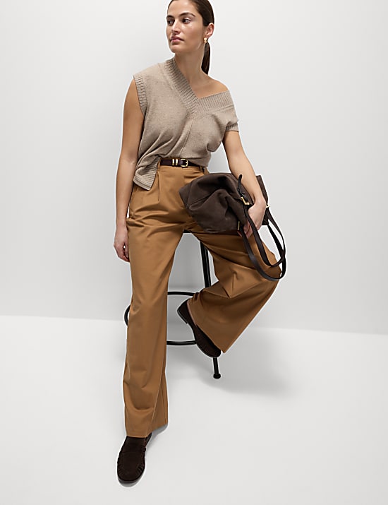 Cotton Rich Wide Leg Trousers