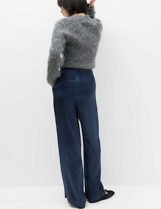 Satin Pleated Wide Leg Trousers