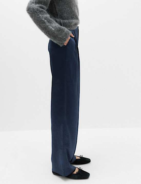Satin Pleated Wide Leg Trousers