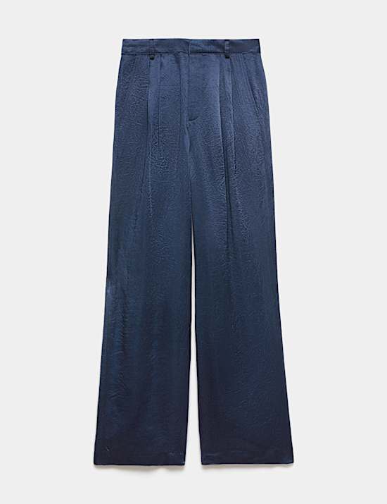 Satin Pleated Wide Leg Trousers