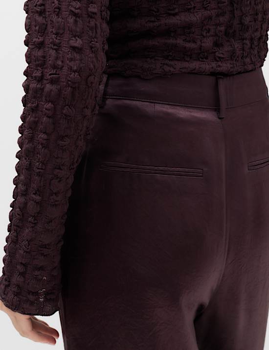 Satin Pleated Wide Leg Trousers