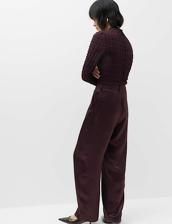 Satin Pleated Wide Leg Trousers