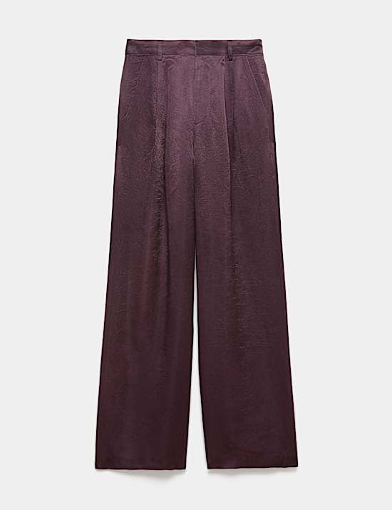 Satin Pleated Wide Leg Trousers