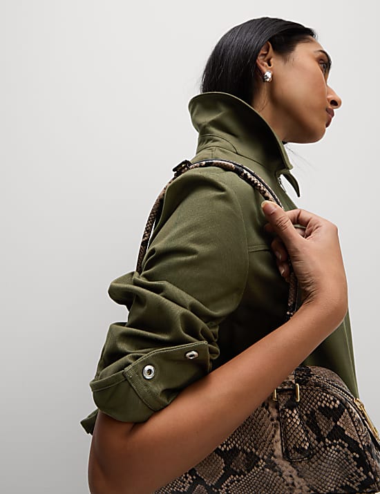 Kort, kraagloos twill jasje van zuiver katoen