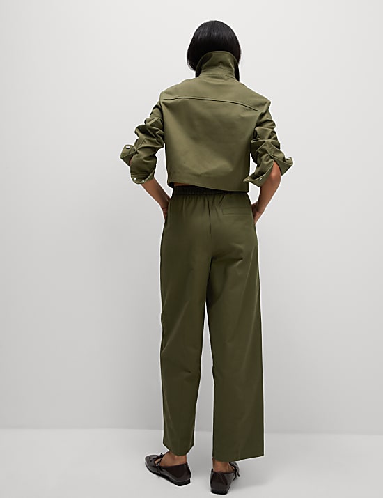 Kort, kraagloos twill jasje van zuiver katoen