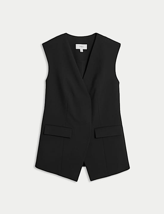 V-Neck Button Through Longline Waistcoat