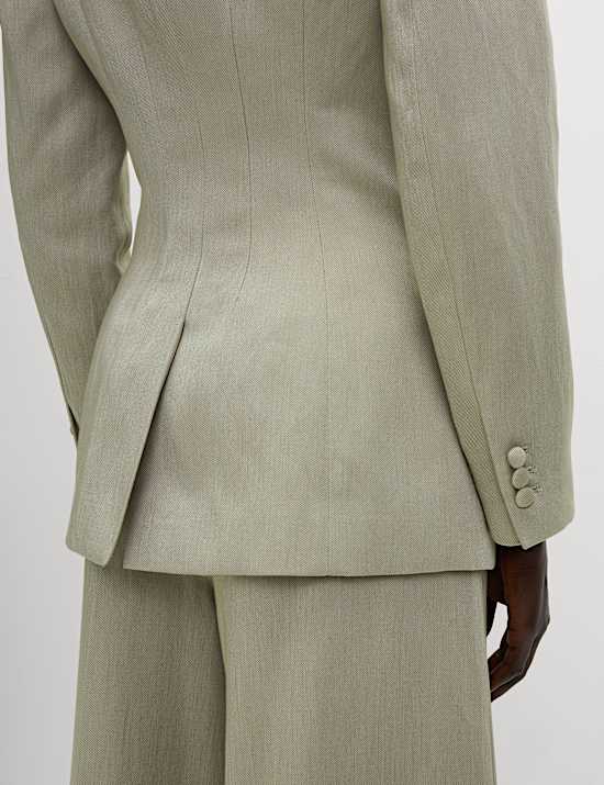 Single-breasted, getailleerde blazer in lang model van linnenmix