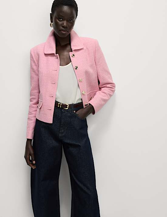 Tweed Cinched Collared Short Jacket