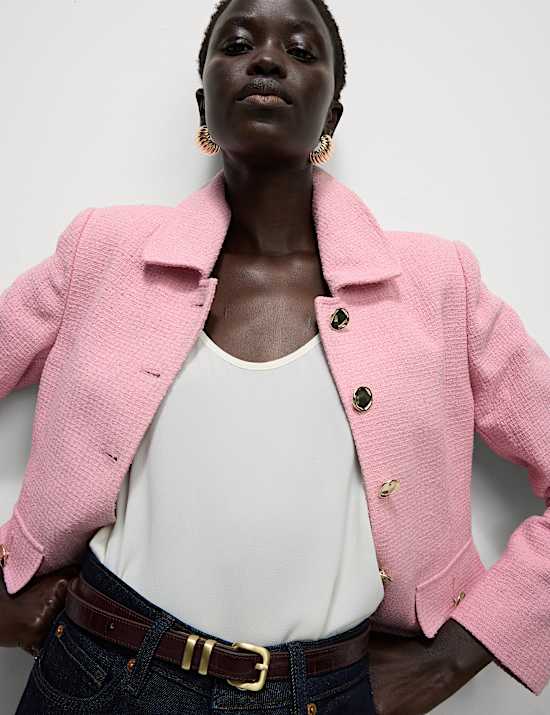 Tweed Cinched Collared Short Jacket