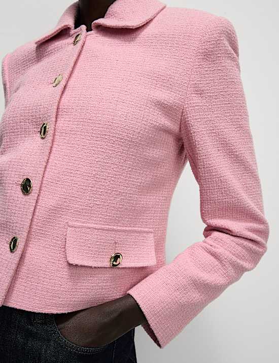 Tweed Cinched Collared Short Jacket