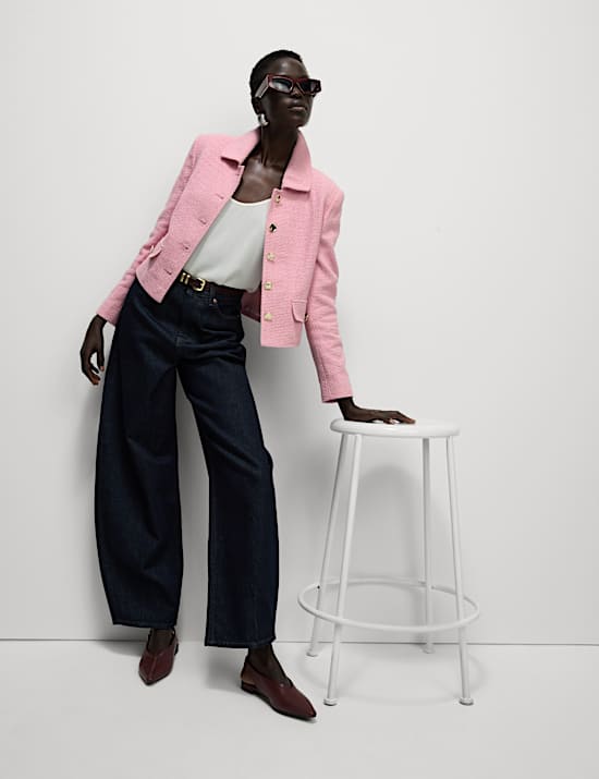 Tweed Cinched Collared Short Jacket