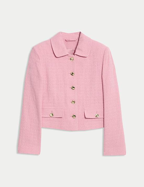 Tweed Cinched Collared Short Jacket