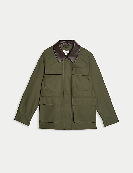 Cotton Rich Collared Short Utility Jacket