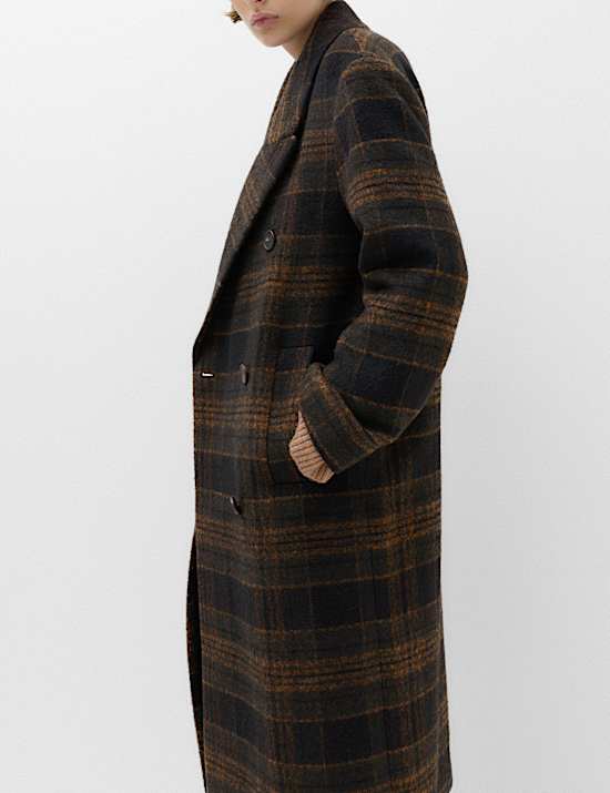 Checked Double Breasted Longline Coat