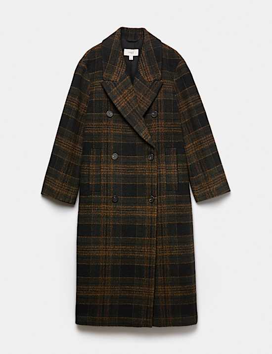 Checked Double Breasted Longline Coat