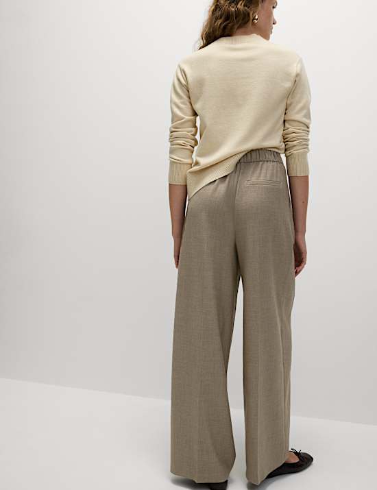 Pleat Front Drawstring Wide Leg Trousers