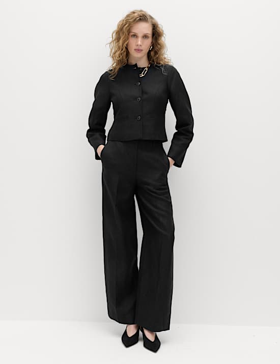 Linen Viscose Blend Collarless Jacket