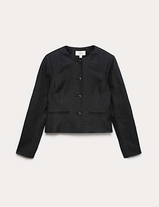 Linen Viscose Blend Collarless Jacket