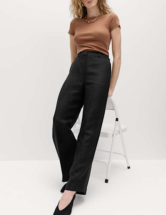 Linen Blend Relaxed Straight Trousers