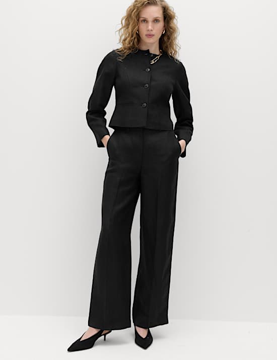 Linen Blend Relaxed Straight Trousers