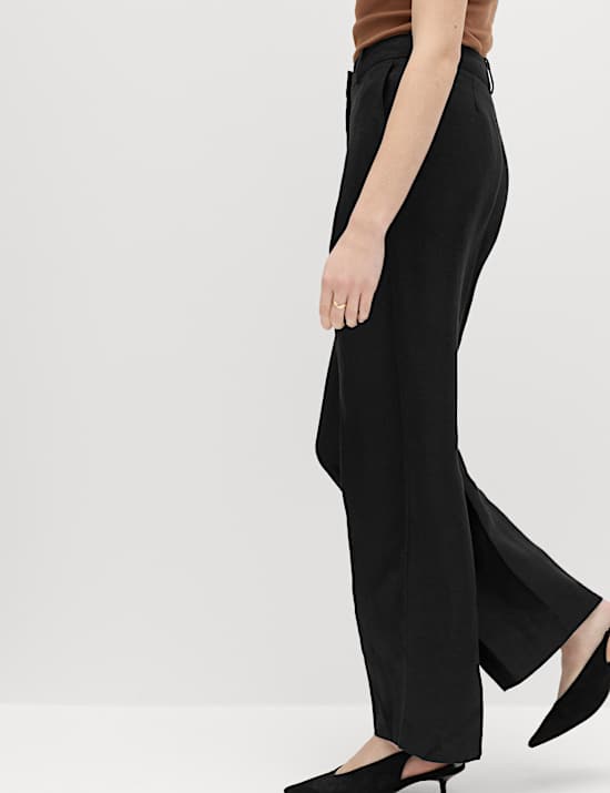 Linen Blend Relaxed Straight Trousers