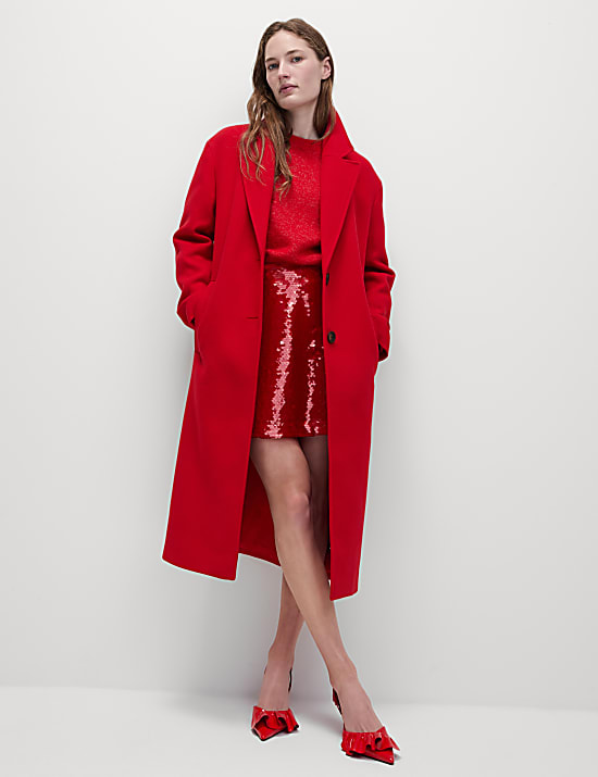 Single Breasted Longline Tailored Coat with Wool
