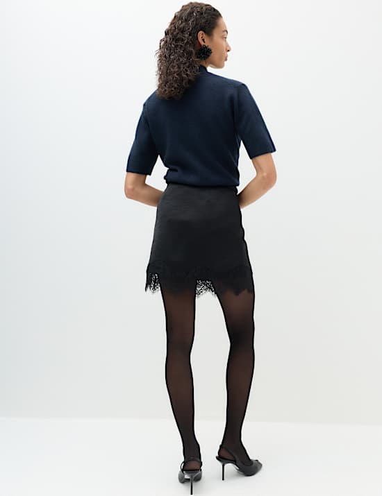Satin Textured Lace Detail Mini Slip Skirt