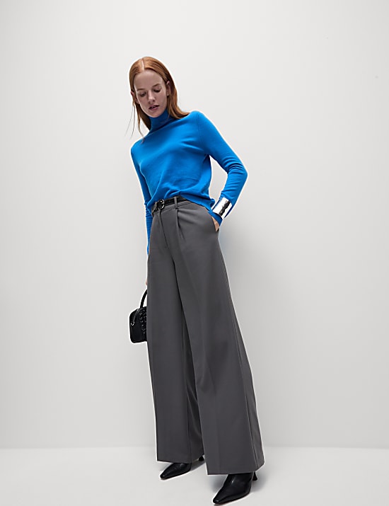 Υφαντό πλισέ παντελόνι με φαρδιά μπατζάκια και τσάκιση μπροστά