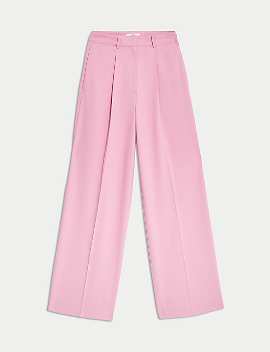 Woven Pleat Front Wide Leg Trousers