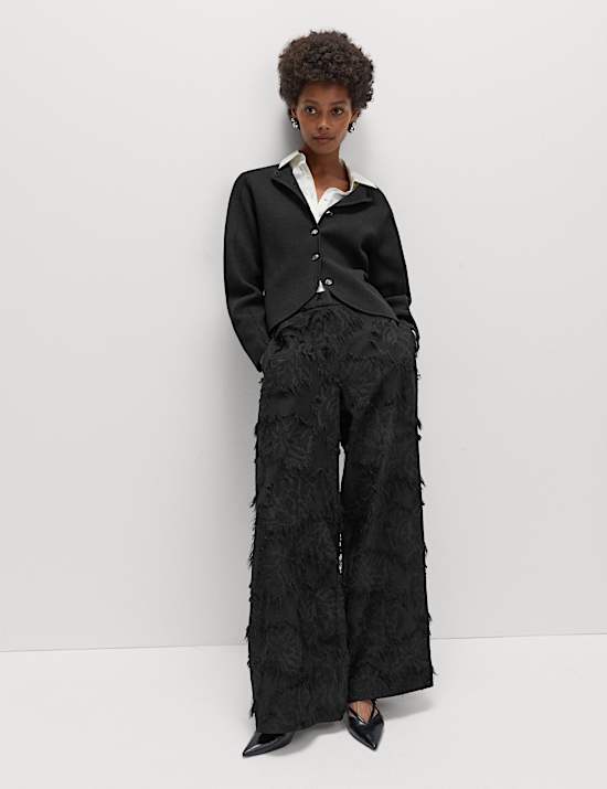 Jacquard Fringe Wide Leg Trousers