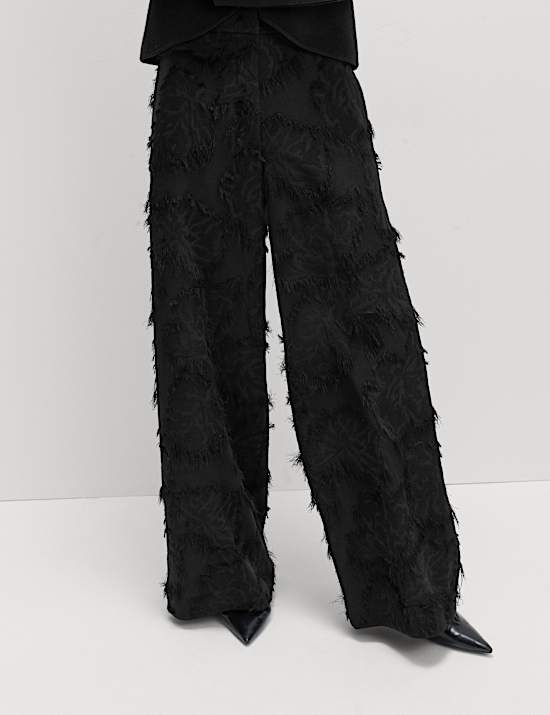 Jacquard Fringe Wide Leg Trousers