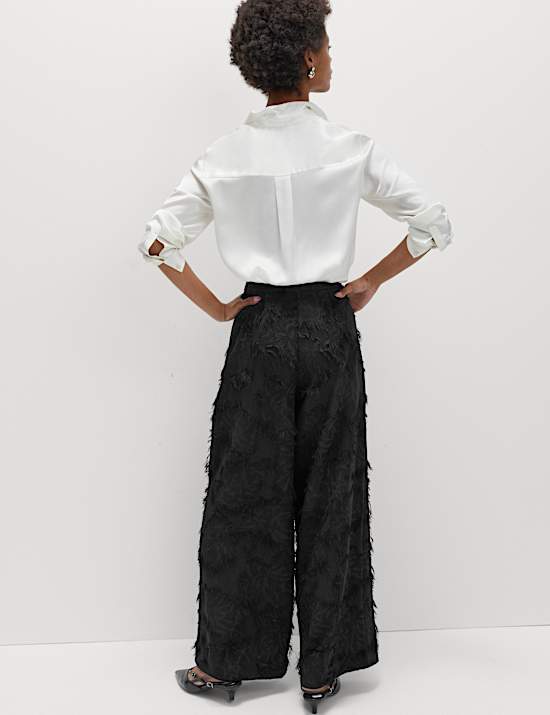 Jacquard Fringe Wide Leg Trousers