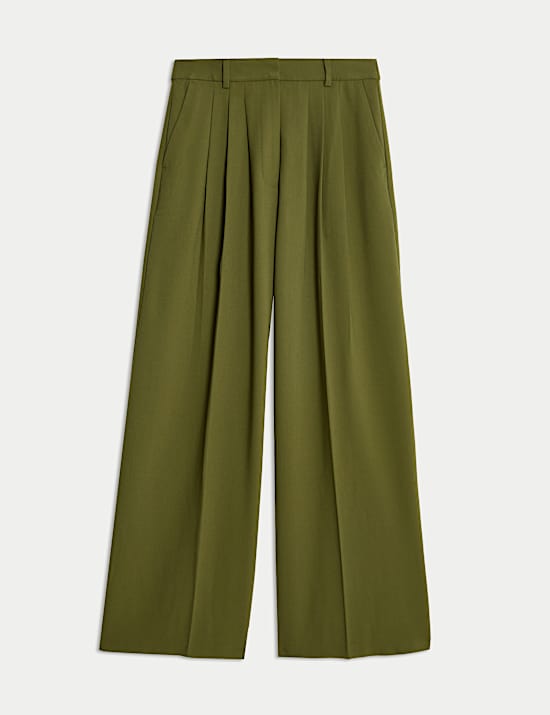 Triple Pleat Wide Leg Trousers