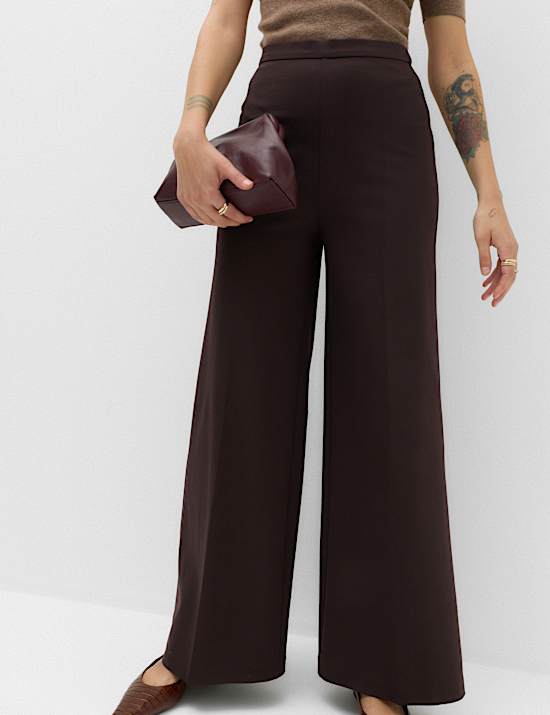 Jersey Wide Leg Trousers with Stretch