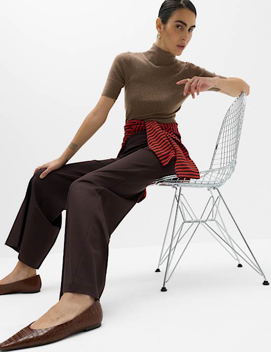 Jersey Wide Leg Trousers with Stretch