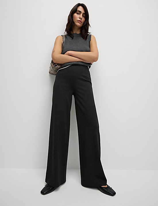 Jersey Wide Leg Trousers with Stretch