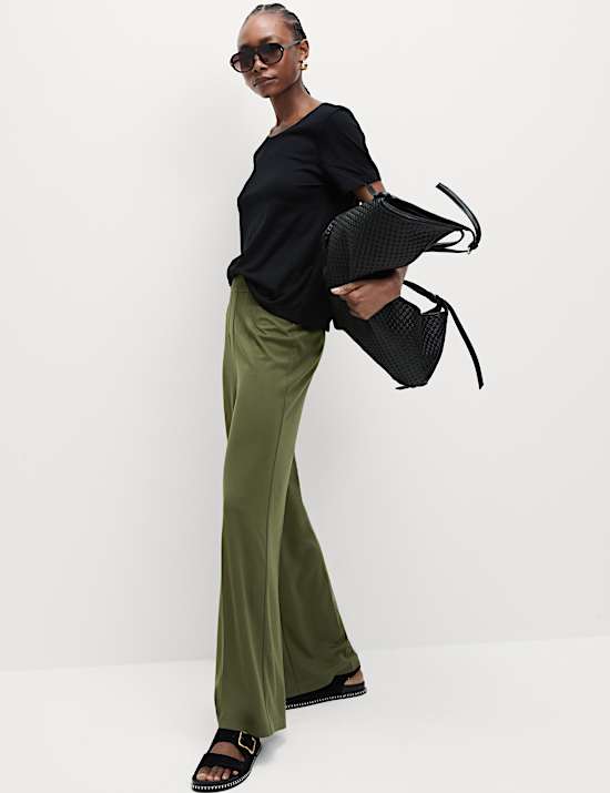 Jersey Wide Leg Trousers with Stretch