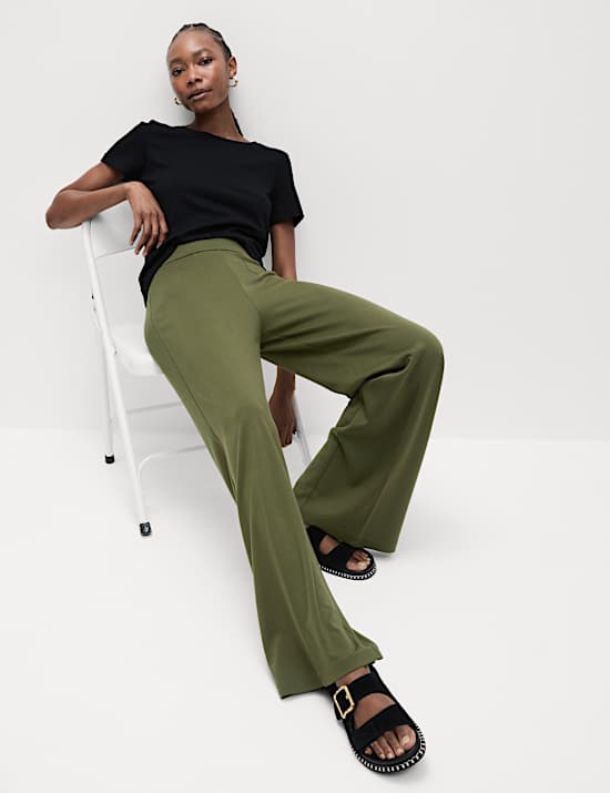 Jersey Wide Leg Trousers with Stretch