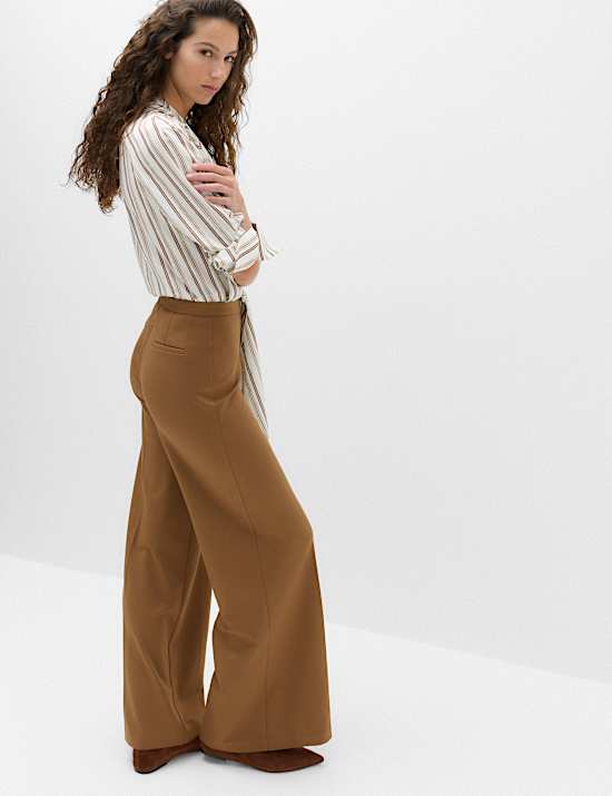 Jersey Wide Leg Trousers with Stretch