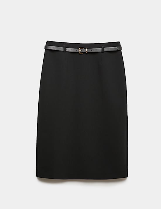 Belted Knee Length Pencil Skirt