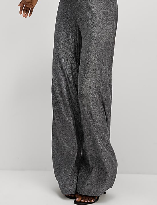 Pantalon large, effet brillant