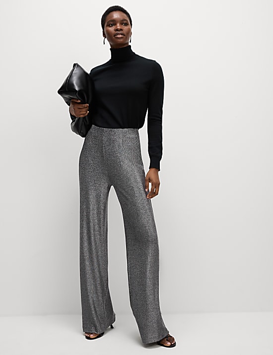 Pantalon large, effet brillant