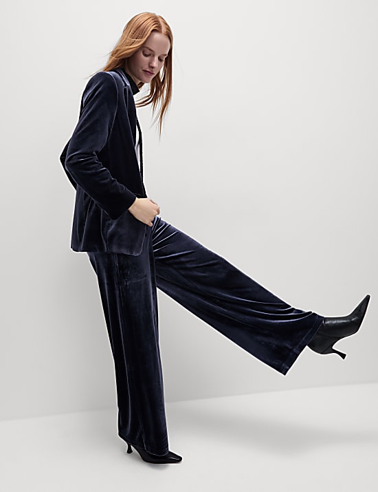 Velvet Elasticated Waist Wide Leg Trousers