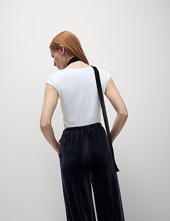 Velvet Elasticated Waist Wide Leg Trousers