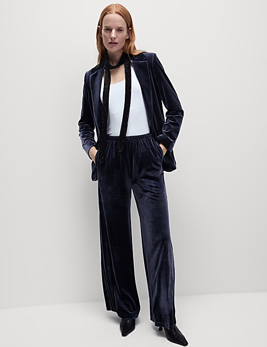 Velvet Elasticated Waist Wide Leg Trousers