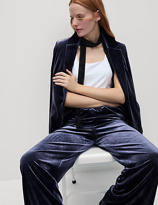 Velvet Elasticated Waist Wide Leg Trousers