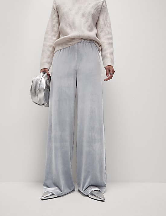 Velvet Elasticated Waist Wide Leg Trousers